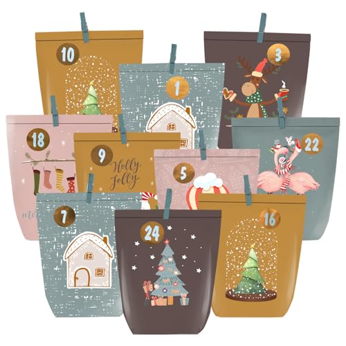 PANSIBY Adventskalender zum Befüllen, 24 Weihnachtskalender Papiertüten zum Selber Basteln, Papier Adventstüten Bastelset mit Zahlenaufkleber PANSIBY Adventskalender zum Befüllen, 24 Weihnachtskalender Papiertüten zum Selber Basteln, Papier Adventstüten Bastelset mit Zahlenaufkleber von PANSIBY