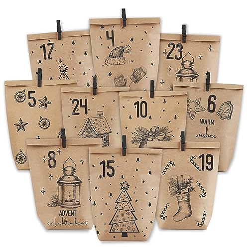 PANSIBY Adventskalender zum Befüllen, 24 Weihnachtskalender Papiertüten zum Selbstbefüllen, Geschenk Kraftpapiertüten Advents Tüten Selber Befüllen für Kinder Erwachsene PANSIBY Adventskalender zum Befüllen, 24 Weihnachtskalender Papiertüten zum Selbstbefüllen, Geschenk Kraftpapiertüten Advents Tüten Selber Befüllen für Kinder Erwachsene von PANSIBY