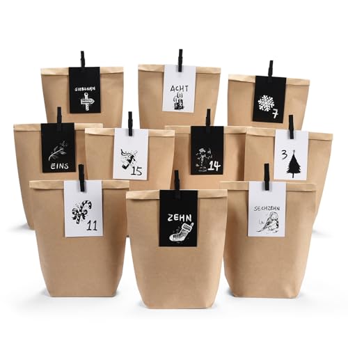 PANSIBY Adventskalender zum Befüllen, 24 Weihnachtskalender Papiertüten zum Selbstbefüllen, Kraftpapiertüten Advents Tüten Selber Befüllen, Schwarz Weiß Visitenkarten mit Zahlen PANSIBY Adventskalender zum Befüllen, 24 Weihnachtskalender Papiertüten zum Selbstbefüllen, Kraftpapiertüten Advents Tüten Selber Befüllen, Schwarz Weiß Visitenkarten mit Zahlen von PANSIBY