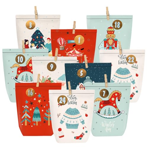 PANSIBY Adventskalender zum Befüllen, 24 Weihnachtskalender zum Selber Basteln, Papiertüten Adventstüten mit Zahlenaufkleber zum Aufstellen PANSIBY Adventskalender zum Befüllen, 24 Weihnachtskalender zum Selber Basteln, Papiertüten Adventstüten mit Zahlenaufkleber zum Aufstellen von PANSIBY