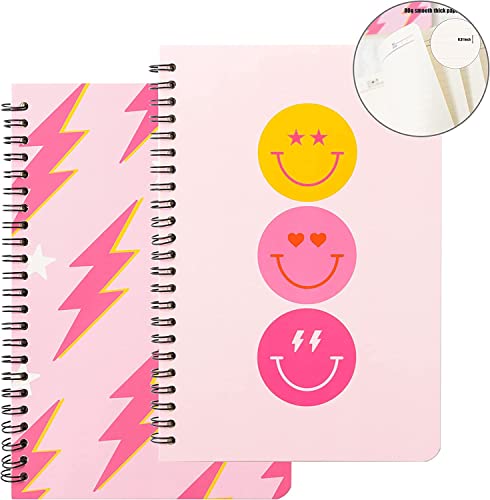 PANTIDE 2Stück A5 Preppy Notizbücher für Teens Mädchen Y2K Rosa Spiral Journal Lächelndes Gesicht Notizbuch Student Belohnung Geburtstag Weihnachten Geschenke Notizblock Tagebuch Schule Büro Zubehör von PANTIDE