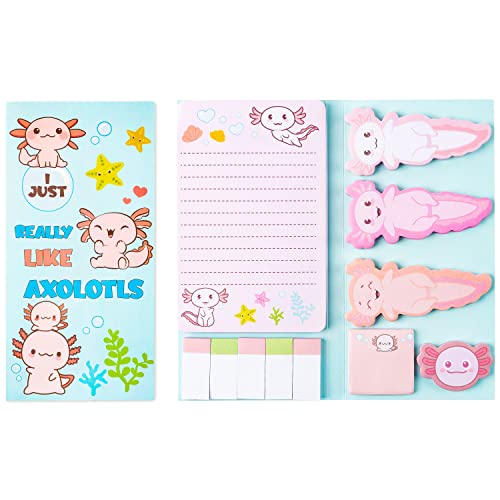 PANTIDE 550Blätter Really Like Axolotl Haftnotizen Papier-Klebezettel Mexikanisch Gehender Fisch geformt Selbstklebend Memo schreiben Tier Tabs für Kinder Student Belohnung Geburtstagsgeschenk Zubehör von PANTIDE