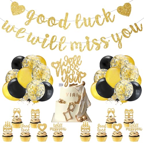 PANTIDE Abschiedsparty-Dekorations-Zubehör – Partydekorationsset beinhaltet "We Will Miss You", schwarz-goldenes Glücksbanner 30 Luftballons, 25 Kuchenaufsätze für Ruhestand, Abschiedsparty PANTIDE Abschiedsparty-Dekorations-Zubehör – Partydekorationsset beinhaltet "We Will Miss You", schwarz-goldenes Glücksbanner 30 Luftballons, 25 Kuchenaufsätze für Ruhestand, Abschiedsparty von PANTIDE