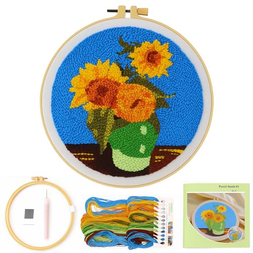 8-Teiliges Punch Needle Set Sonnenblumenstickerei (mit Anleitung) Süßes Cartoon-Muster Stickset für Anfänger Geeignet für Weihnachtsgeschenke und Dekoration von PANYI