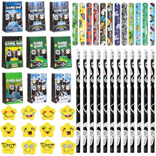 PANYI Videospiel Mitgebsel mit Bleistiften Radiergummis SpielgeschenktüTen ArmbäNdern Geeignet als Geburtstagsgeschenke Gaming Mitgebsel für Kinder mit Cartoon-Motiven von PANYI