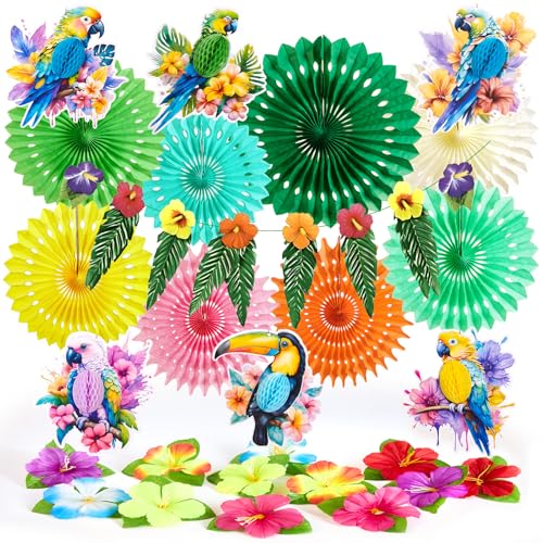 Tropischer Tukan-Hibiskus Partydekorationen, hawaiianischer Dschungel-Themen-Partybedarf, Margaritaville Dekorationen Papierfächer Gelb Rosa hängende Ornamente für Luau Party Tiki Party Tropischer Tukan-Hibiskus Partydekorationen, hawaiianischer Dschungel-Themen-Partybedarf, Margaritaville Dekorationen Papierfächer Gelb Rosa hängende Ornamente für Luau Party Tiki Party von PAPER JAZZ