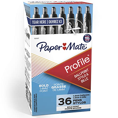 Paper Mate Profile-Kugelschreiber, Bold Point, schwarz, 36 Stück von PAPER MATE