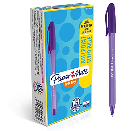 PAPER MATE S0977330 InkJoy 100 CAP Capped Kugelschreiber (mittlere Schreibspitze, 1,0 mm) 12er-Box violett von PAPER MATE