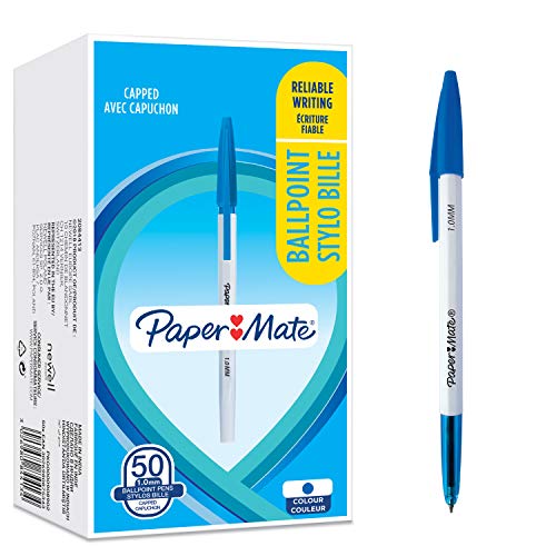 PAPER MATE 045 Kugelschreiber, Mittlere Spitze (1,0 mm), blaue Tinte, 50 Stück von PAPER MATE