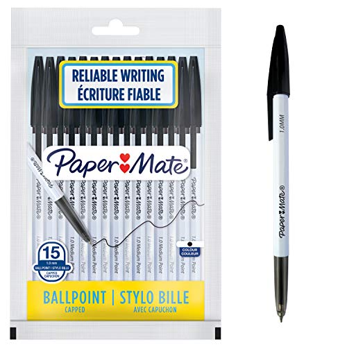 PAPER MATE 2108182 45 Kugelschreiber | mittlere Spitze (1,0 mm) | schwarze Tinte | 15 Stück von PAPER MATE
