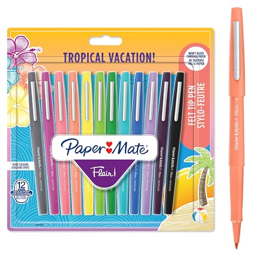 Paper Mate Flair Filzstifte | mittlere Spitze (0,7mm) | Tropical Farben | 12 Stück von PAPER MATE