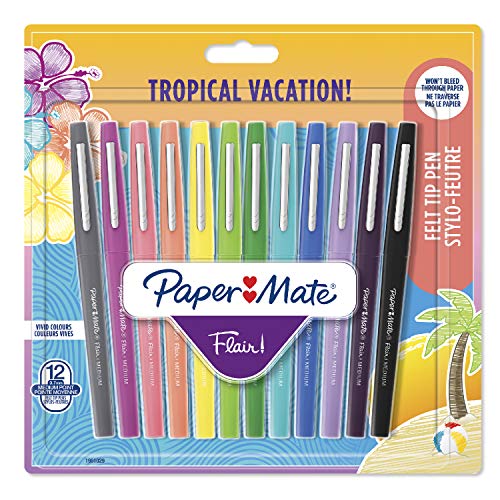 Paper Mate Flair Filzstifte | mittlere Spitze (0,7mm) | Tropical Farben | 12 Stück von PAPER MATE