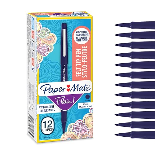 Paper Mate Flair-Filzstifte | mittlere Spitze 0,7 mm | Marineblau | 12 Stück von PAPER MATE