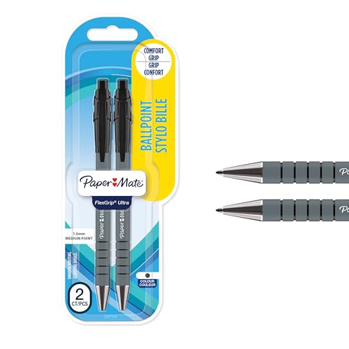 Paper Mate Flexgrip Ultra-Druckkugelschreiber | mittlere Spitze (1,0 mm) | schwarz | 2er-Packung von Paper Mate