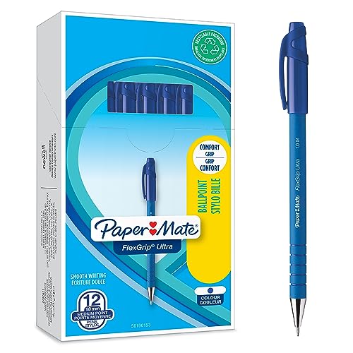 Paper Mate Flexgrip Ultra-Kugelschreiber mit Kappe | mittlere Spitze (1,0 mm) | blau | 12er-Box von PAPER MATE