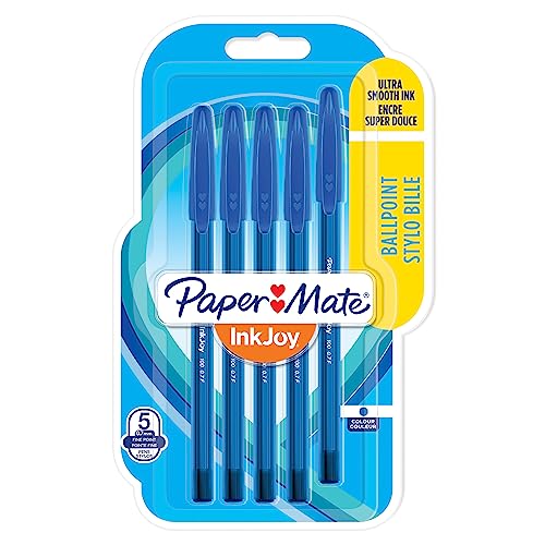 PAPER MATE InkJoy 100ST Kugelschreiber | feine Spitze (0,7 mm) | Blau | 5 Stück von PAPER MATE