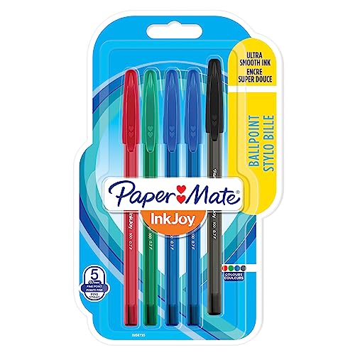 PAPER MATE InkJoy 100ST Kugelschreiber | feine Spitze (0,7 mm) | klassische Farben | 5 Stück von PAPER MATE