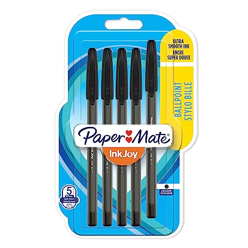 PAPER MATE InkJoy 100ST Kugelschreiber | feine Spitze (0,7 mm) | Schwarz | 5 Stück von PAPER MATE