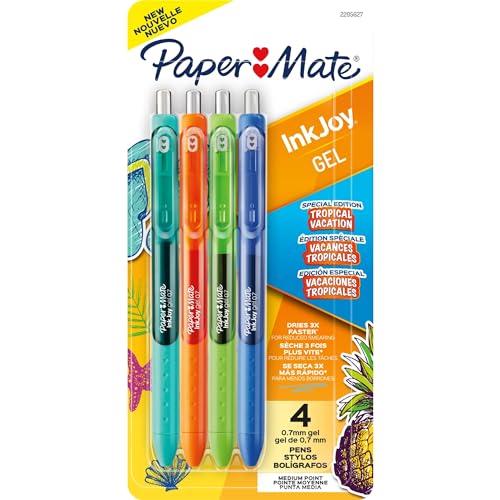Paper Mate InkJoy Gel Pens, Medium Point, 0.7 mm, Assorted Tropical Vacation Colors, Pack Of 4 Pens von PAPER MATE