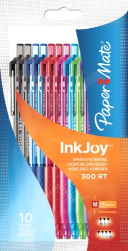 Paper Mate Inkjoy 300 RT Kugelschreiber 10-er Bag, medium, schwarz/blau/rot/türkis/magenta/lindgrün/lila von PAPER MATE