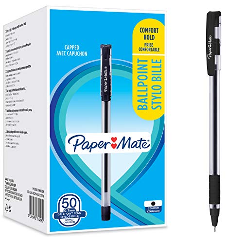 Paper Mate Kugelschreiber, Komfortgriff, Feine Spitze (0, 7 mm), schwarz, 50 Stück von PAPER MATE