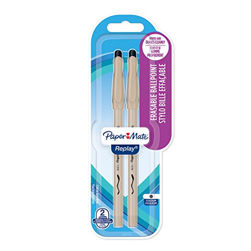 Paper Mate Replay Radierbarer Kugelschreiber | mittlere Spitze (1,0 mm) | schwarz | 2 Stück von PAPER MATE