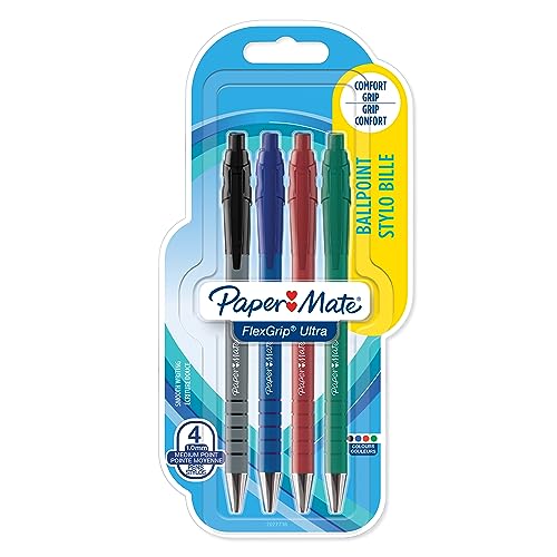 Paper Mate Flexgrip Ultra-Druckkugelschreiber | mittlere Spitze (1,0 mm) | sortierte Farben | 4er-Packung von PAPER MATE