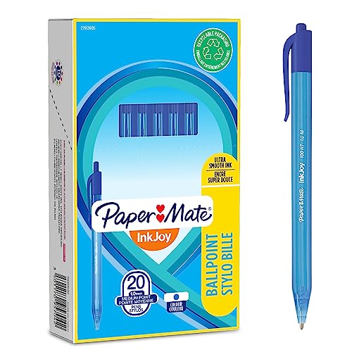 PAPER MATE InkJoy 100RT Retractable Kugelschreiber | mittlere Spitze (1,0 mm) | Blau | 20 Stück von PAPER MATE