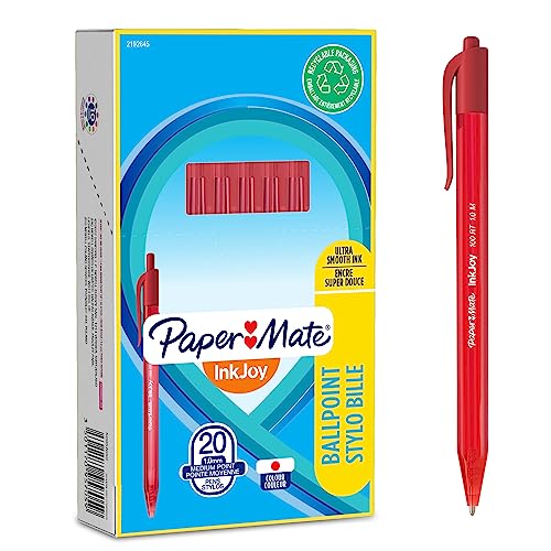 PAPER MATE InkJoy 100RT Retractable Kugelschreiber | mittlere Spitze (1,0 mm) | Rot | 20 Stück von PAPER MATE