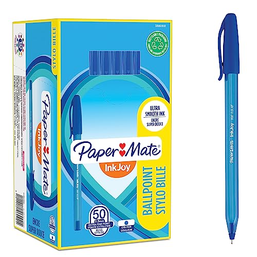 Paper Mate InkJoy 100ST Kugelschreiber | extra-feine Spitze (0,5 mm) | Blau | 50 Stück von PAPER MATE