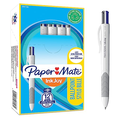 Paper Mate InkJoy Quatro Retractable Kugelschreiber | mittlere Spitze (1,0 mm) | sortierte Standardfarben (4-Colour) | 12er Box von PAPER MATE