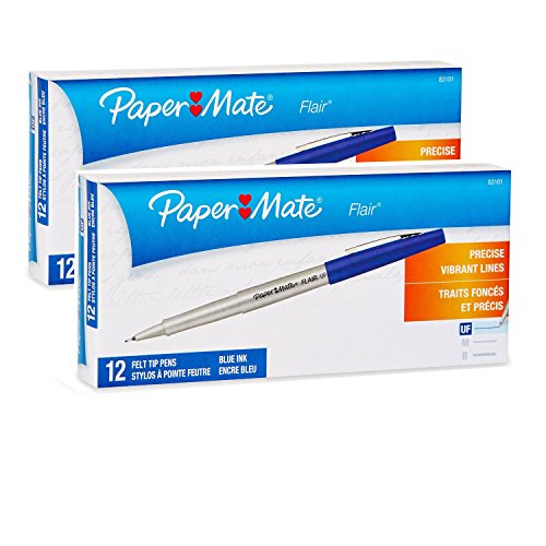 Paper Mate: Ultra Fine Flair Marker Stift, Silber BRL, blau Tinte, Ultra Fein PT –:-Verkauft als 2 Packungen von – 12 –/– Insgesamt 24 je Paper Mate: Ultra Fine Flair Marker Stift, Silber BRL, blau Tinte, Ultra Fein PT –:-Verkauft als 2 Packungen von – 12 –/– Insgesamt 24 je von PAPER MATE