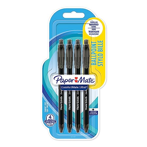 Paper Mate ComfortMate Ultra Druckkugelschreiber | mittlere Schreibspitze (1,0 mm) | schwarz | 4 Stück von PAPER MATE