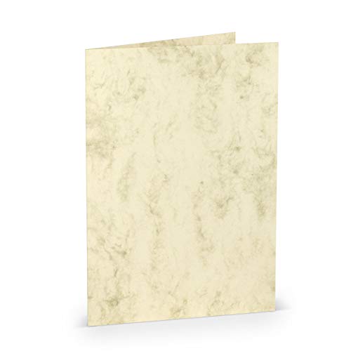 PAPERADO 10 Faltkarten DIN A5 - Chamois Marmora Marmoriert Marmor-Beige - 220 g/m² - 14,8 x 21 cm - Blanko Doppelkarten Klappkarten Einladungskarten von PAPERADO