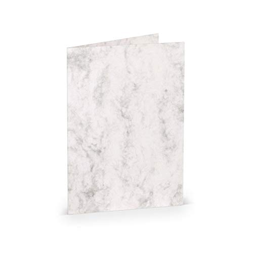 PAPERADO 100 Faltkarte DIN A6 Grau Marmora Marmor Weiß - Doppelkarte vorgefaltet 220 g/m² - 210 x 148 mm - Klappkarten Basteln Einladungskarten Hochzeit Kommunion von PAPERADO