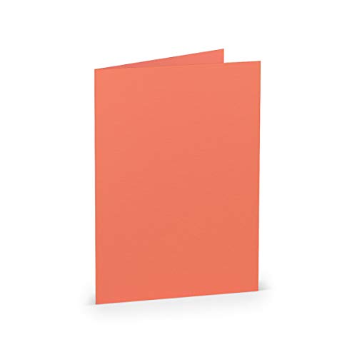 PAPERADO 50 Faltkarten DIN B6 - Coral gerippt Lachs Aprikose - 220 g/m² - 12 x 16,9 cm - Blanko Doppelkarten Klappkarten Basteln Einladungskarten von PAPERADO