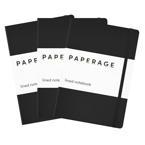 PAPERAGE 3er-pack gefüttert journal notizbuch, groß klassische hardcover, 5.7 x 8 zoll, 100 gsm dickes papier für office home school geschäfts notizblöcke (schwarz, liniert) von PAPERAGE