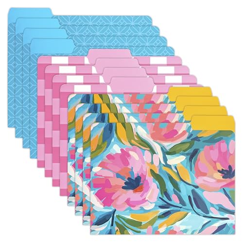 PAPERAGE Dekorative Aktenordner, 3 einzigartige Designs, schweres Papier, Briefgröße (24,6 x 30,5 cm) mit 1/3 Zuschnitt-Tabs, 12 Stück von PAPERAGE