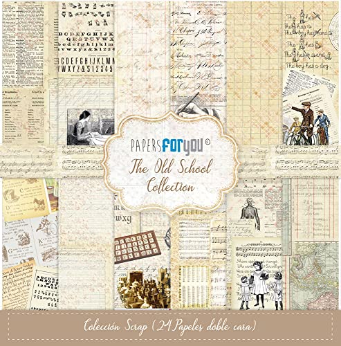 Papers For You – Papierkit für Scrapbooking und Bastelarbeiten, Kollektion The Old School, enthält 24 doppelseitiges Papier mit verschiedenen Motiven, Größe 20,3 x 20,3 cm von PAPERSFORYOU