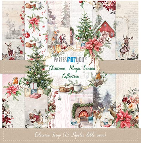 Papers For You - Scrapbooking Papier Kit "Christmas Magic Season" Kollektion | Beinhaltet 12 doppelseitige Papiere mit verschiedenen Motiven | Größe 30,48 x 30,48 cm (12" x 12") von PAPERSFORYOU