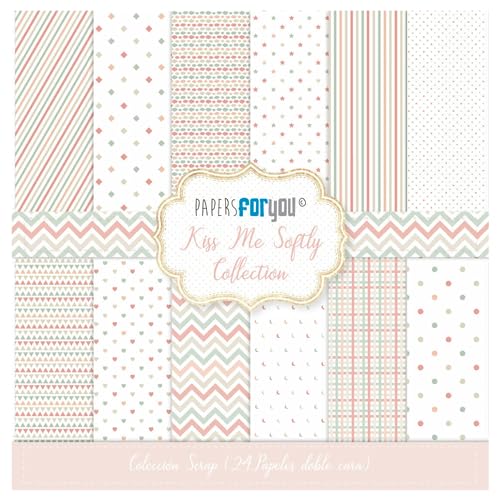 Papers For You - Scrapbooking und Bastelpapier Kit "Kiss Me Softly" Kollektion | Beinhaltet 12 doppelseitige Papiere mit verschiedenen Mustern | Größe 20,32 x 20,32 cm (8" x 8") von PAPERSFORYOU