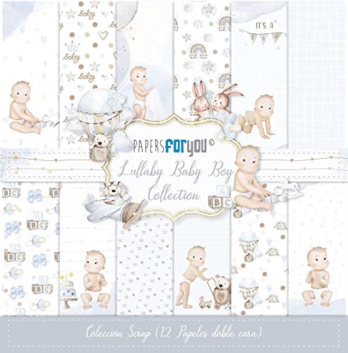 Papers For You - Scrapbooking und Bastelpapier Kit "Lullaby Baby Boy" Kollektion | Beinhaltet 12 doppelseitige Papiere mit verschiedenen Motiven | Größe 30,48 x 30,48 cm (12" x 12") von PAPERSFORYOU