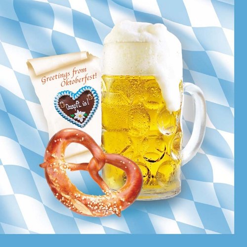 100 Tissue Servietten BIERKRUG BRETZEL 33 x 33 cm 3lg BAYRISCH RAUTE OKTOBERFEST von PAPSTAR