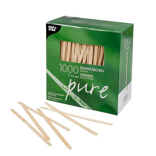 PAPSTAR Rührstäbchen, Holz Pure 14 cm x 5 mm. Menge: 10000 St von PAPSTAR