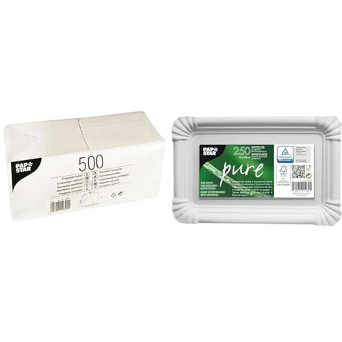 PAPSTAR Servietten, 330 x 330 mm, 1lagig, weiß 12391 & 11062 250 Teller, Pappe "Pure" eckig 13 x 20 cm, weiß PAPSTAR Servietten, 330 x 330 mm, 1lagig, weiß 12391 & 11062 250 Teller, Pappe "Pure" eckig 13 x 20 cm, weiß von PAPSTAR