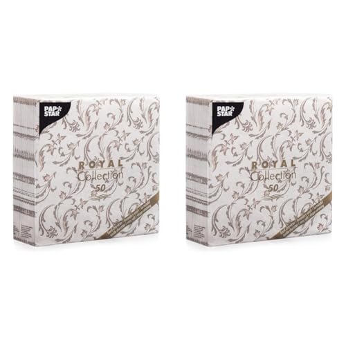 Papstar, 50 Servietten "ROYAL Collection" 1/4-Falz 40 cm x 40 cm braun "Damascato", 85004 (Packung mit 2) von PAPSTAR