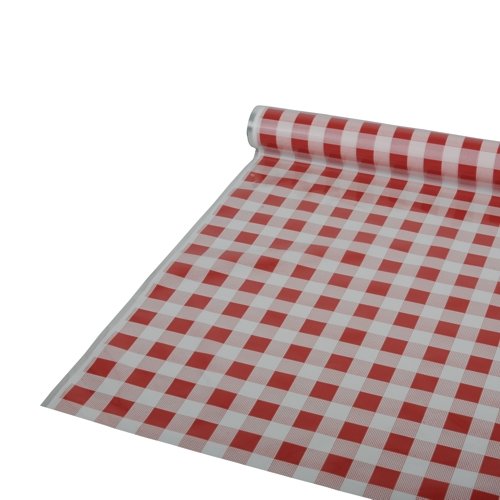 Tischdecke, Folie 50 m x 80 cm rot Karo Weiss von PAPSTAR