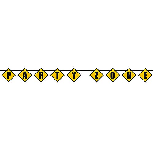 PAPSTAR NEU Girlande/Banner Party Zone, Motto Baustelle/Bauhof für Kindergeburtstag Junge, Raumdeko, gelb/schwarz, Länge: ca 1.6 m von PAPSTAR