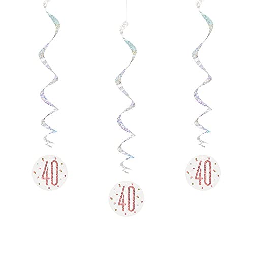 PAPSTAR NEU Girlande spiralförmig/Deckenhänger 40. Geburtstag, weiß & rosa, glitzernd, Länge: ca. 80 cm, 6 Stück von PAPSTAR