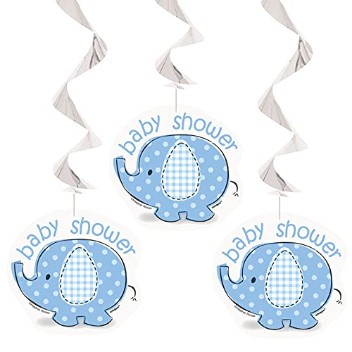 WOOOOZY NEU Girlanden spiralförmig / Deckenhänger mit Elefant für Baby Shower Dekoration, weiß / blau, Länge: ca. 66 cm, 3 Stück von PAPSTAR
